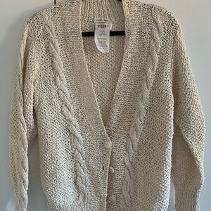 100% silk hand knit Women's Cream Cable Knit Cardigan